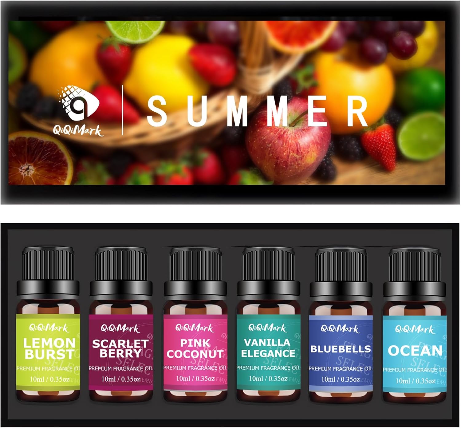 Essential Oils for Diffuser-Summer, 6pcs Essential Oil Set, 10ml Lemon Burst, Scarlet Berry, Bluebells, Vanilla Elegance, Pink Coconut, Ocean for Waterless Diffuser, Car Air Freshener, Humidifiers