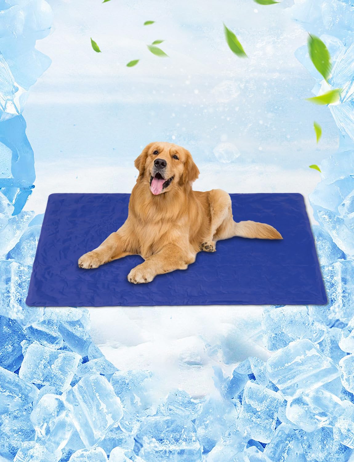 Vamcheer Alfombra Refrescante para Perro - Alfombra de enfriamiento para Mascotas, 60x90 Colchon Mascotas para Verano,Cama Perro Frio Animales Grande,Manta Refrigerante Perro, Azul Marino,L