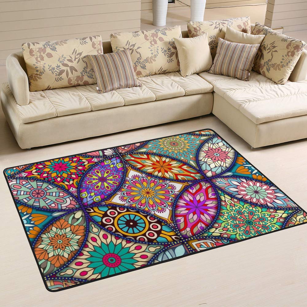 Tapis coloré ethnique Mehndi finition ottomane pour grand salon