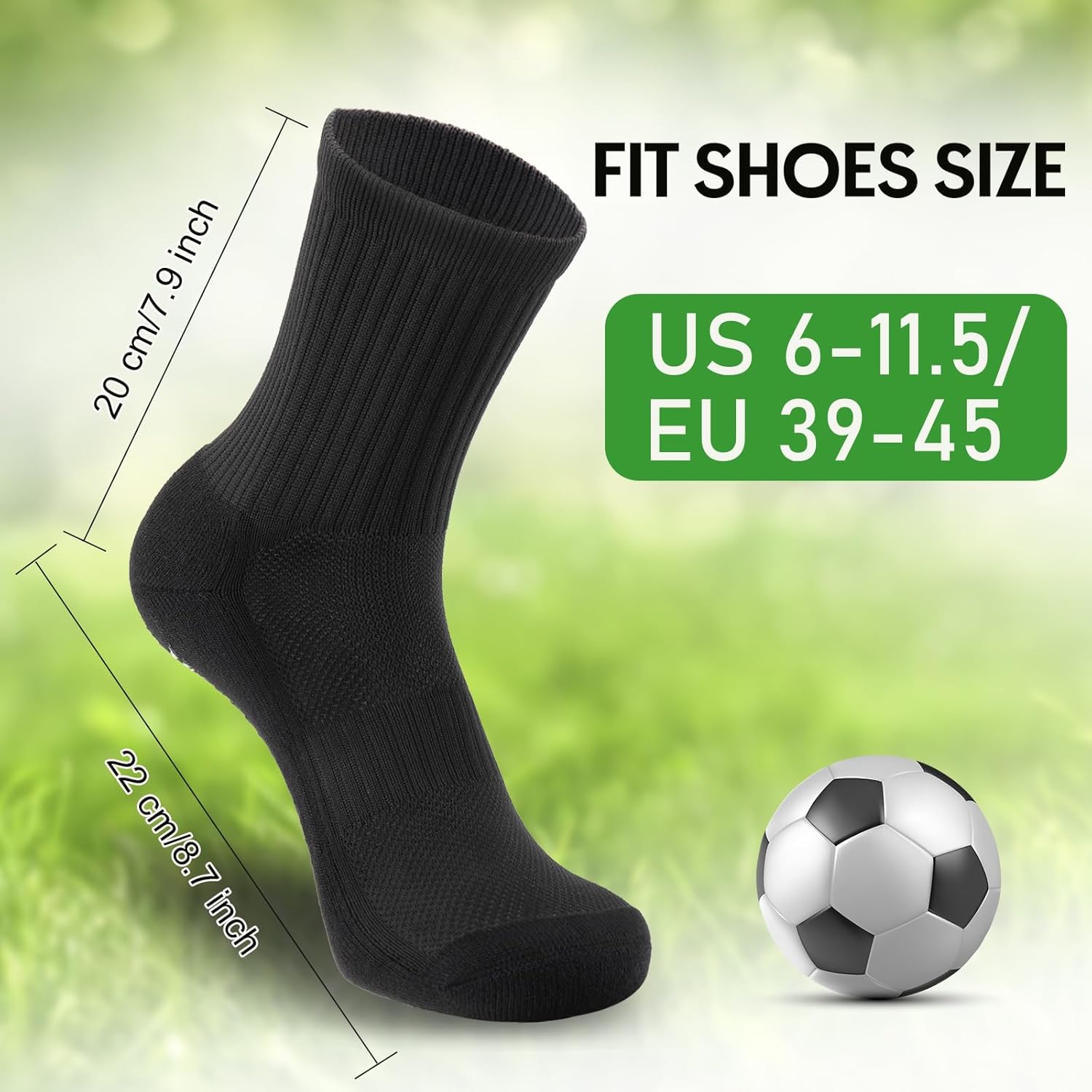 2/4 Pairs Mens Soccer Socks with Grips Cushioned Anti Slip Football Basketball Sports Socks - Image 3
