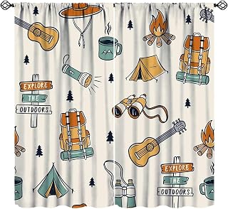 JESTRONRY Camper Camping Curtains,Retro Travel Trailer Fun Camping Camper Window Treatments Boys Kids Bedroom Curtain, Cartoon Style Home Decor Drapes 42x45Inch Decor