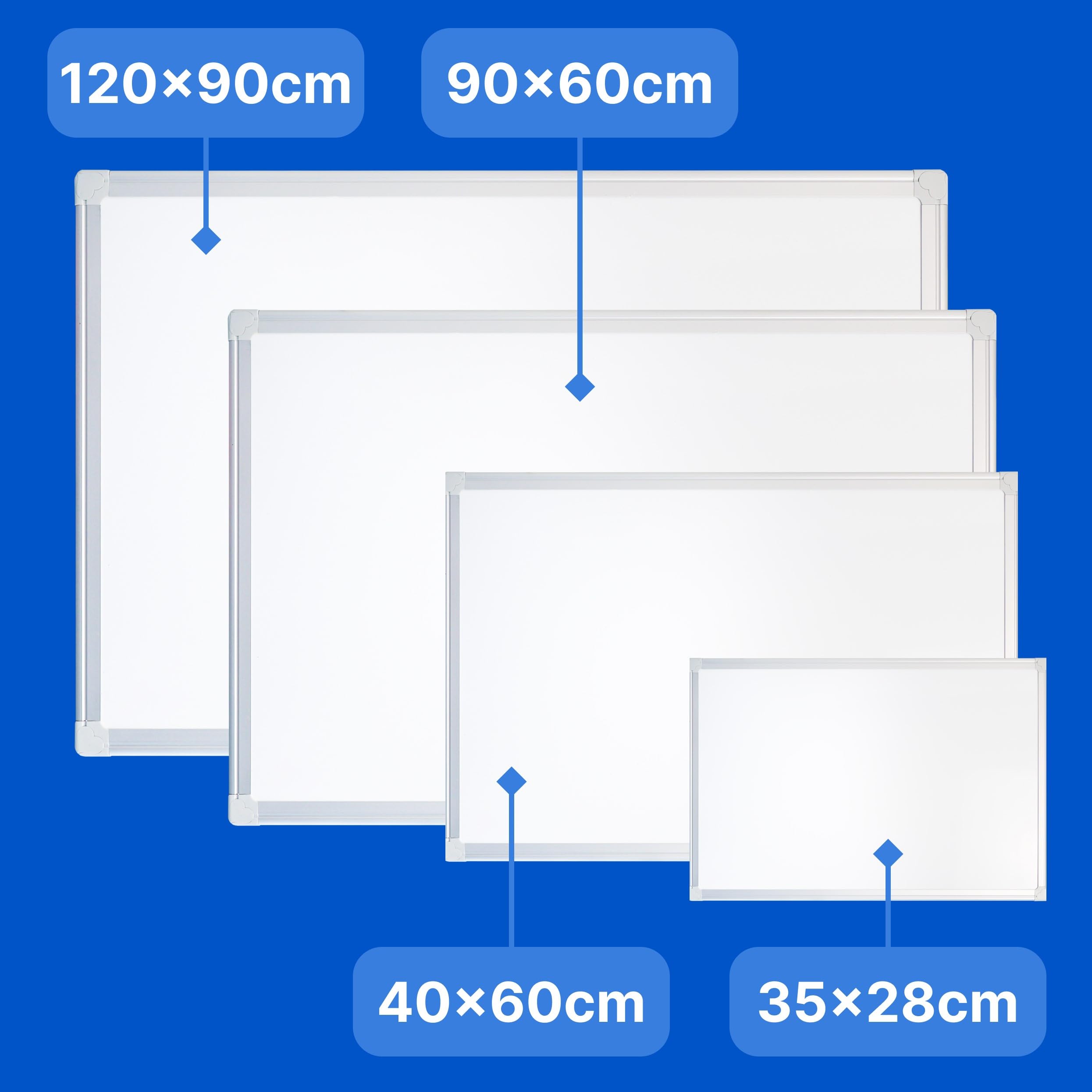 Raylu Paper® - Pizarra blanca magnética con marco de aluminio, bandeja para rotuladores, kit de montaje, 3 rotuladores, 4 imanes y 1 borrador magnético, Pizarra blanca de borrado en seco. (90 x 60 cm)