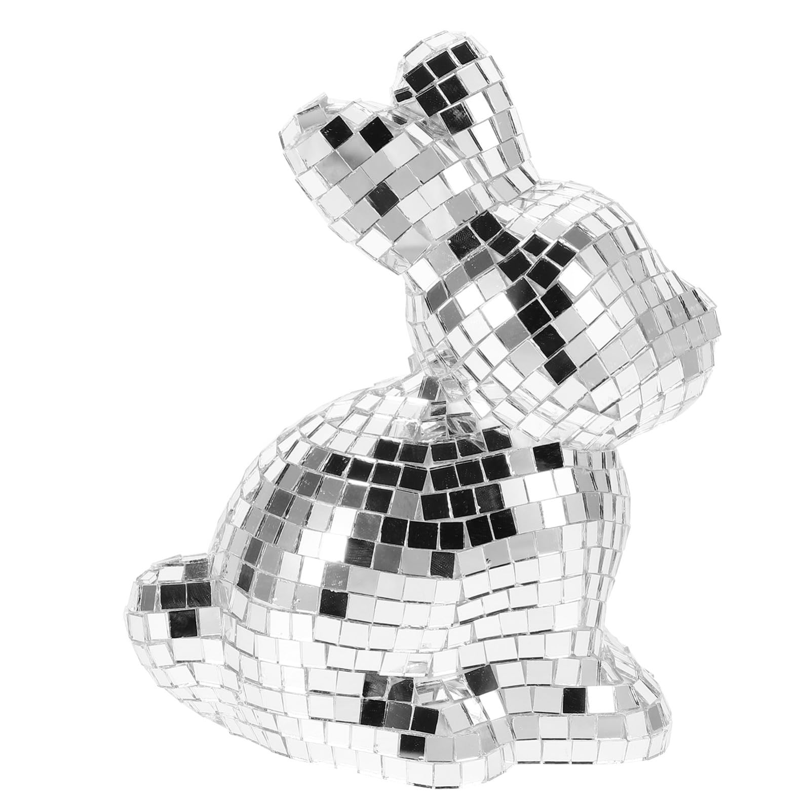VOSAREA Cute Rabbit Statue Reflective Disco Rabbit Figurine Disco Ball Ornament for Party Disco Ball Decor Small Disco Ball Ornament Disco Rabbit Statue