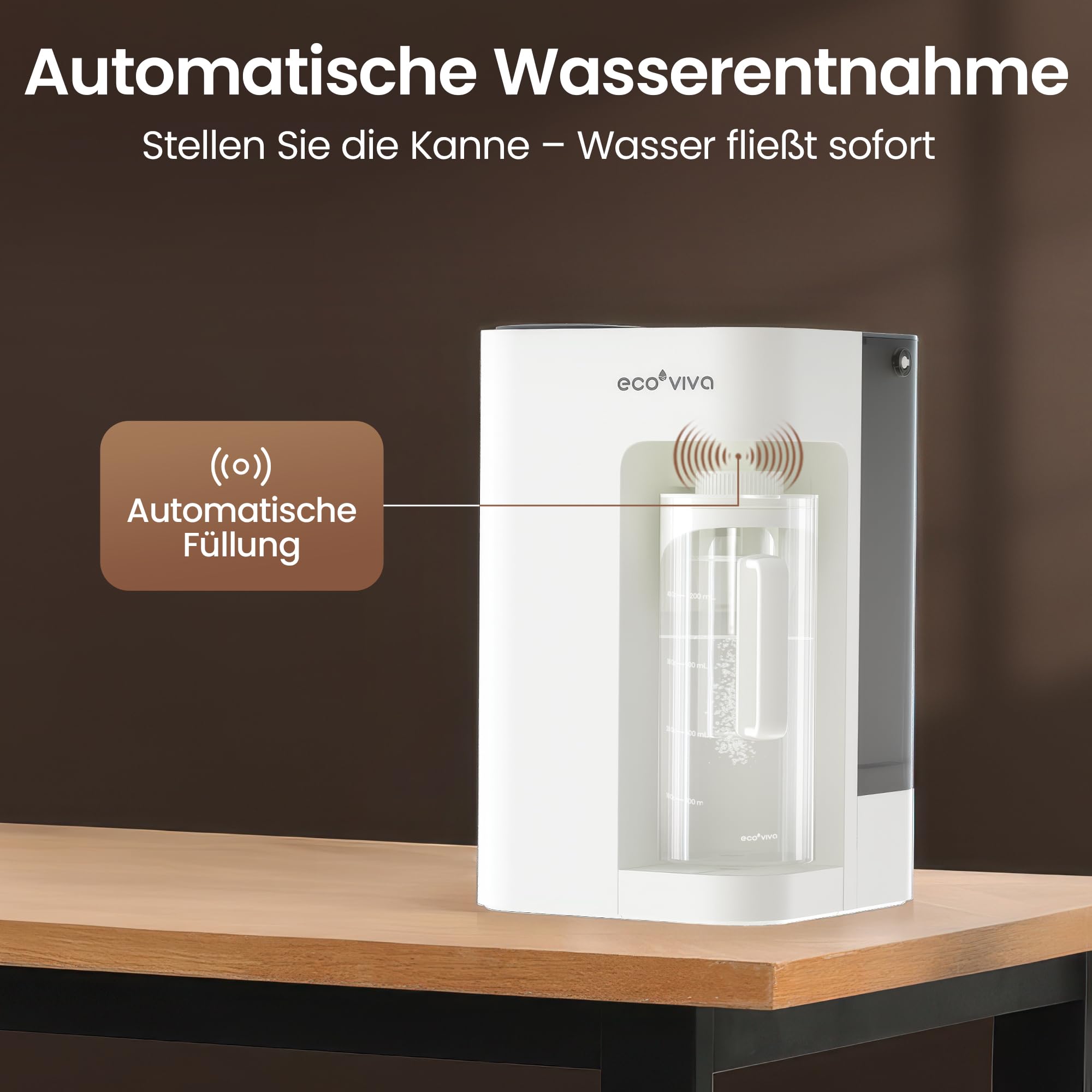 Ecoviva MATE 3 Contenitore per Acqua in Vetro, Rifornimento Automatico a Sensori, Capienza 1200mL, Vetro Borosilicato BPA Free, Compatibile con Filtro Remineralizzante