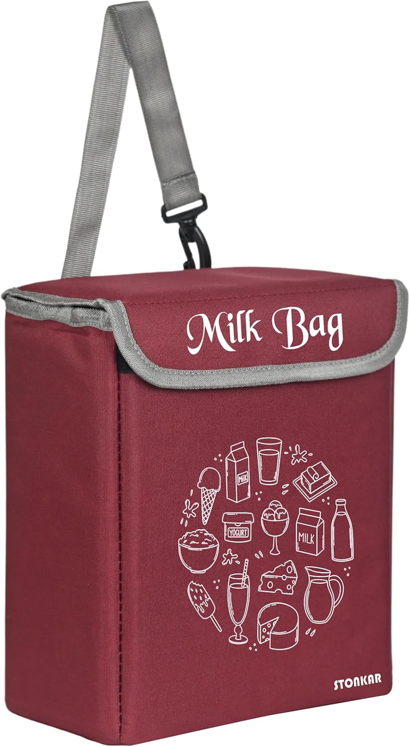 Milk Bag for Door | Insulated and Thermal Bag | Cold storage for Milk, Groceries and Perishables Items | 10" Inches (Maroon)