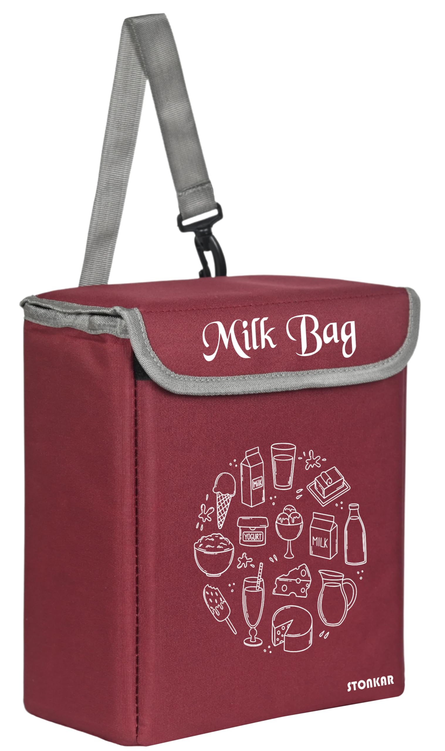 STONKAR Milk Bag for Door | Insulated and Thermal Bag | Cold storage for Milk, Groceries and Perishables Items | 10" Inches (Maroon)