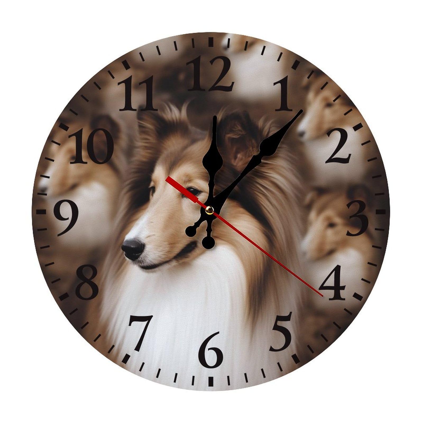 Horloge murale ronde Shelties fonctionne à piles avec chiffres arabes lisibles 30x30