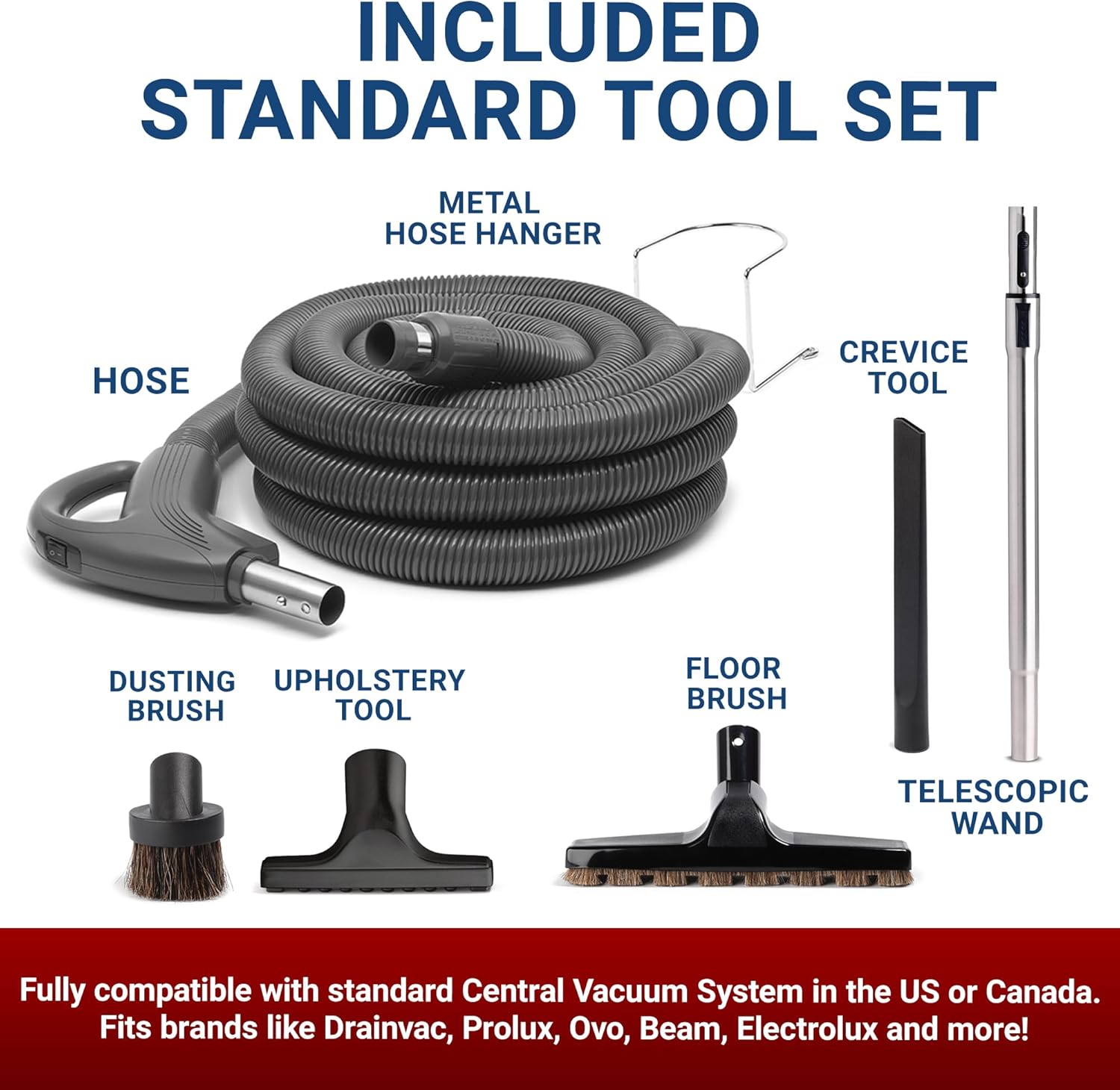 Drainvac Air Elite 750 AW Home Central Vacuum System - Complete Set with Accessories – High Suction, Dual Filtration, Rustproof, 41L Bin Capacity, Covers Homes up to 8,500 sq ft – Made in Canada