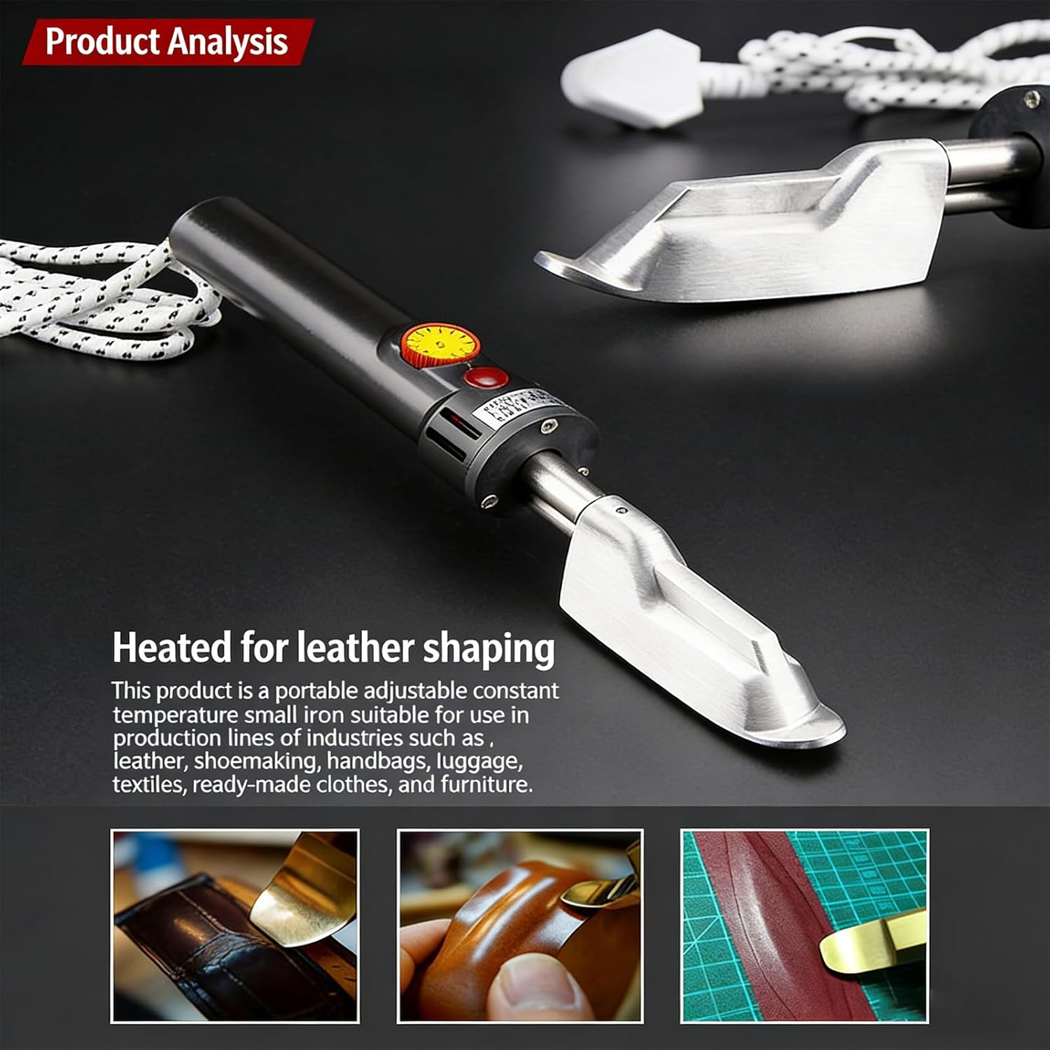 150W Electric Mini Iron For Leather Crafts, 50–350℃ Adjustable Temperature, Quilting Small For Repair, Shoes, Bags & Crease Removal, Wrinkle Removing Too Digital Display(Knob)