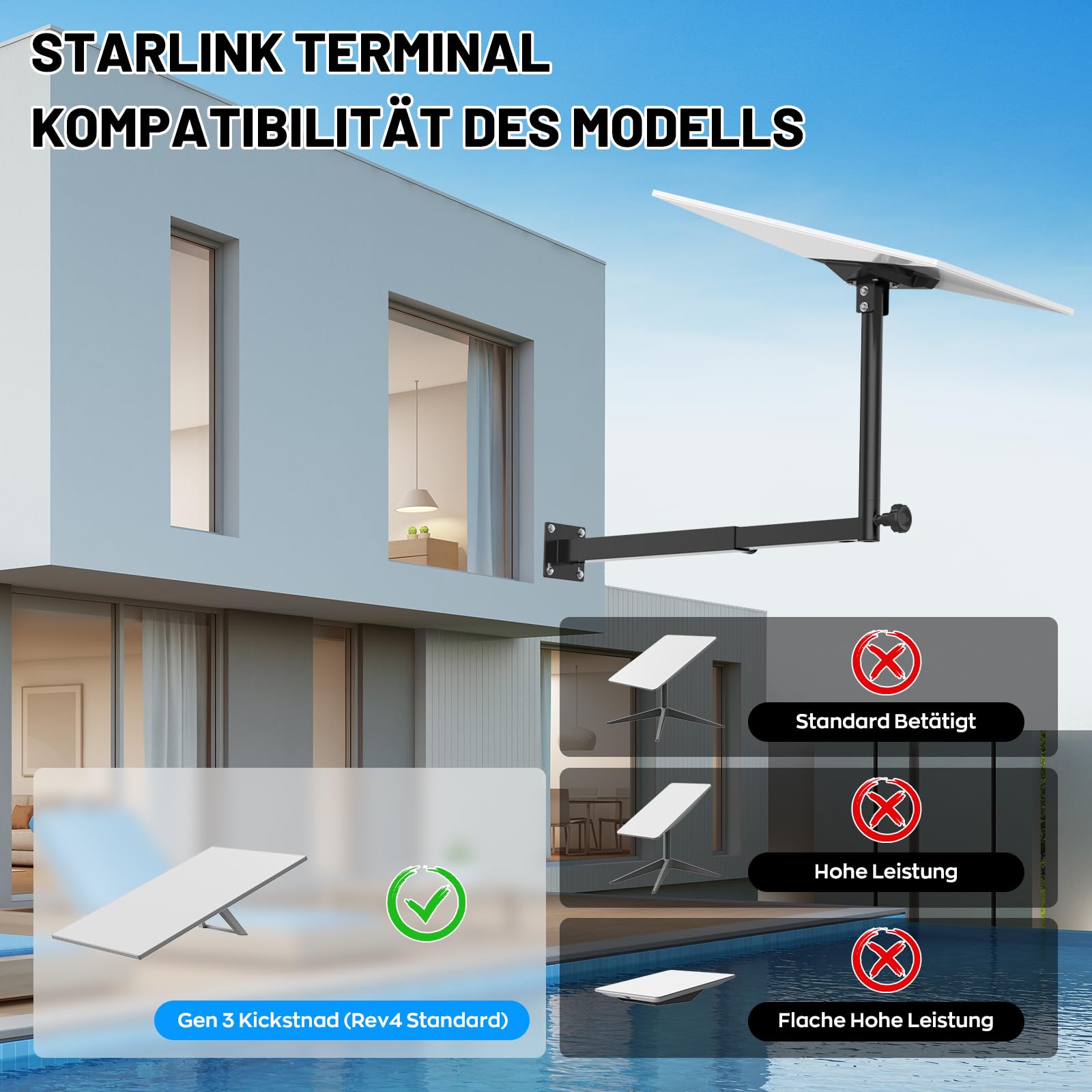 IMAYCC Starlink Gen 3 Mount BrazoLargo, Escalable Soporte Starlink Gen 3 Ajustable de 360°, Soporte para Poste V3 con Adaptador de Tubo Starlinks V3 para Pared/Techo Starlink Internet Kit