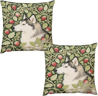 Decorative Throw Pillow Covers Couch Cushion Covers Husky in The Strawberry Field Soft Plush Pillow Cases Set of 2 for Bed Sofa