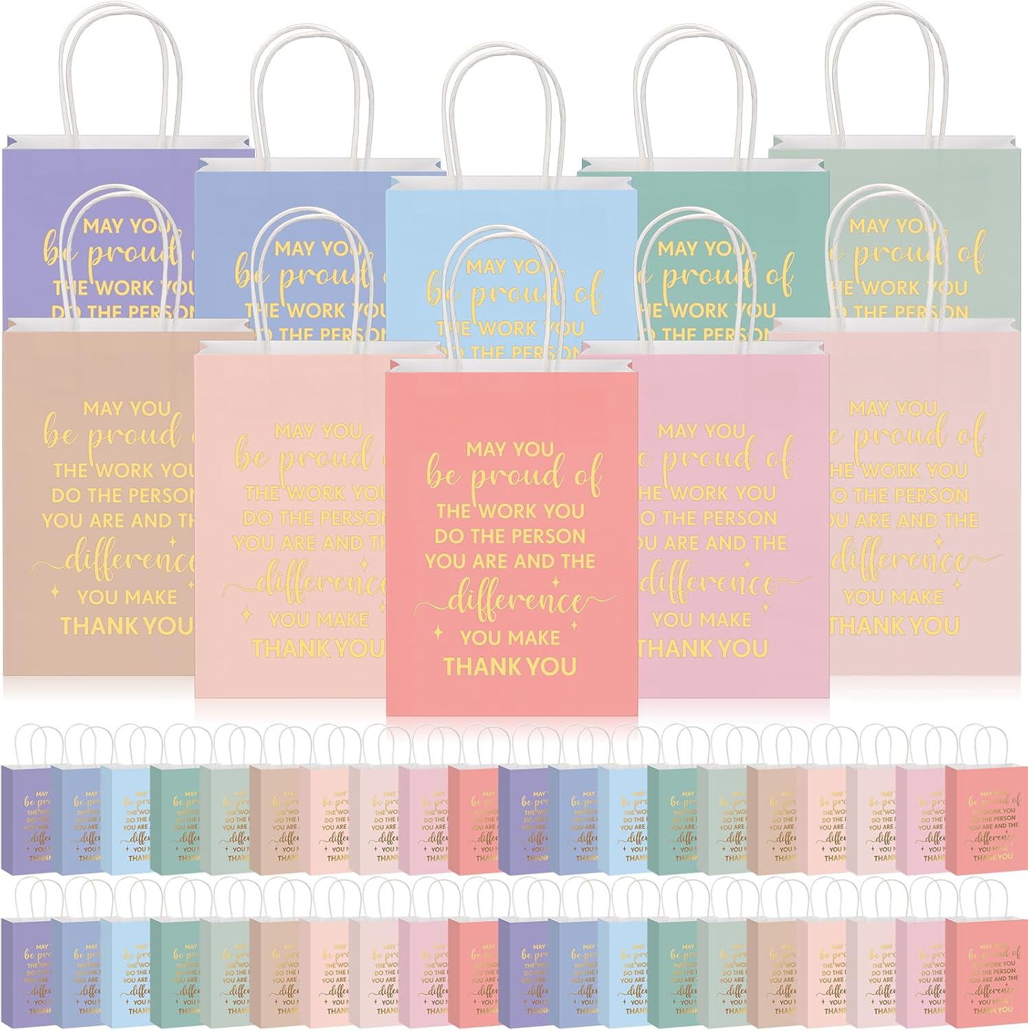 ReliThick 100 Pcs Employee Appreciation Gifts Bags Bulk Teacher Thank You Paper Bags May You Be Proud of the Work Inspirational Gifts for Teacher's Day Nurse Week Appreciation Staff Team(Retro)