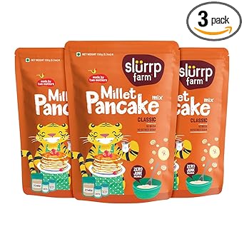 Slurrp Farm No Maida Pancake Mix | Instant Breakfast Mix made with Oats and Jowar | 100% Vegetarian Eggless Healthy Breakfast for Kids & Adults | Classic- Pack of 3 X 150g - image, photos