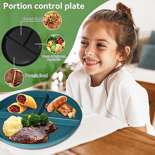 Miniatura 3 de Portion Control Plate For Weight Loss 9 Inch 5Pcs, Round Divided Plates for Adults, 3 Compartment Plates is very thick and smooth,Suitable for