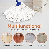 Vista 4 de Superio Trapeador de hilo de algodón para limpieza de pisos de madera dura para el hogar, cocina, baño, limpieza de oficina, azul resistente