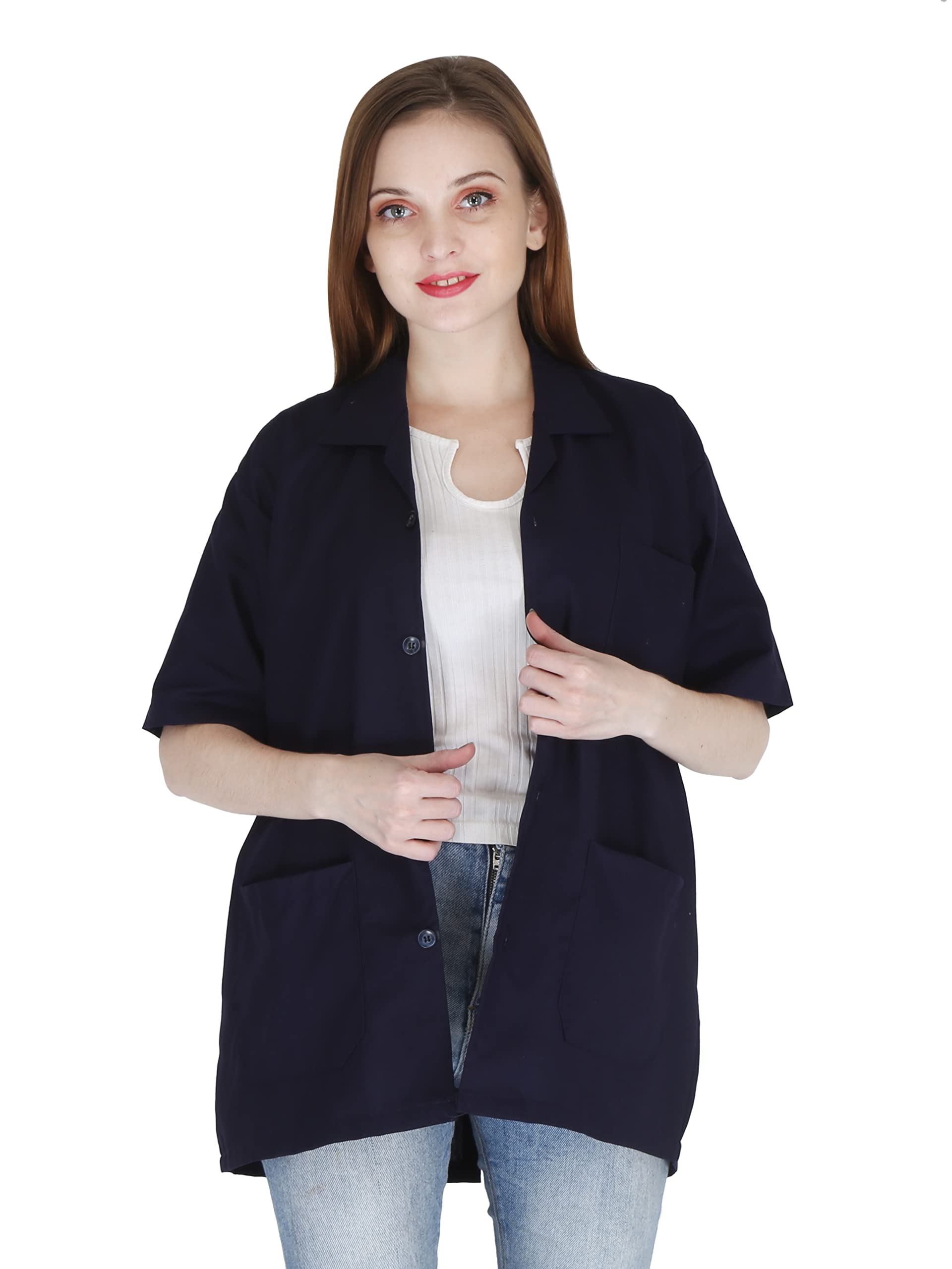 Ms Solutions & Enterprises Unisex Plain 4 Buttoned, 3 Pockets Apron/Coat for Doctors, Nurses, Dentists, Lab Assistants/Technicians, Students, Half Sleeves For Men & Women (38/M, Navy Blue) (B09FDVQ9SC) Amazon Price History, Amazon Price Tracker