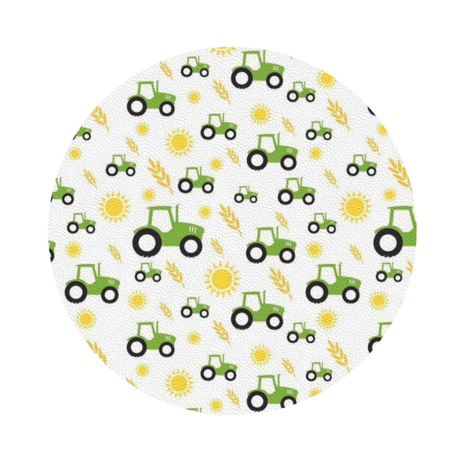 tractor farming PU Leather Coasters Set of 6 Round Drink Coasters