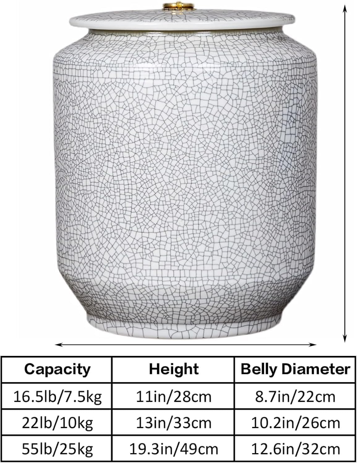 ELEFOCUS Ceramic Storage Container Large Capacity Grain Dispenser Food Dispenser Airtight Storage Chinese Rice Dispenser(22lb/10kg)