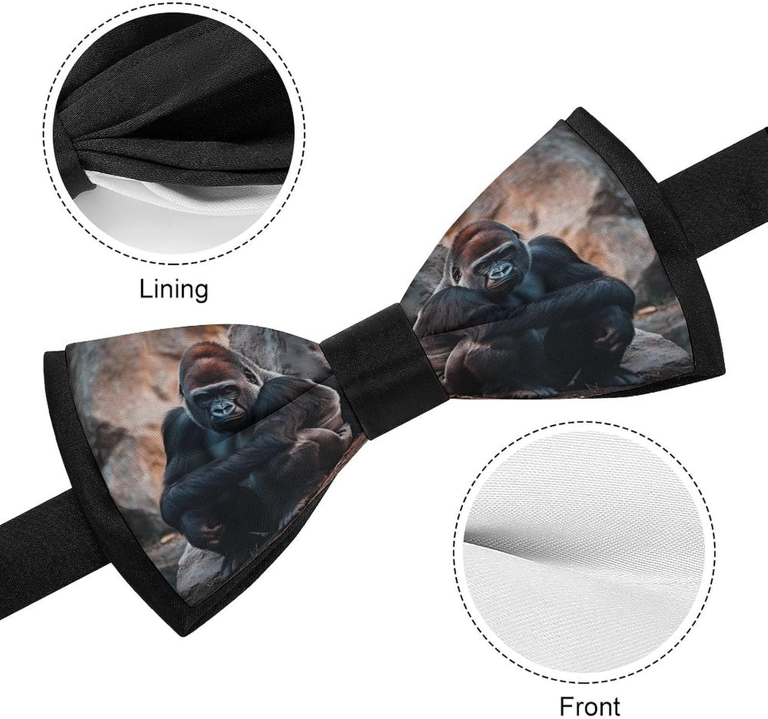Wild Animal Gorilla Monkey Bow Ties for Men Fun Printed Pre Tied Adjustable Bowtie for Party Wedding