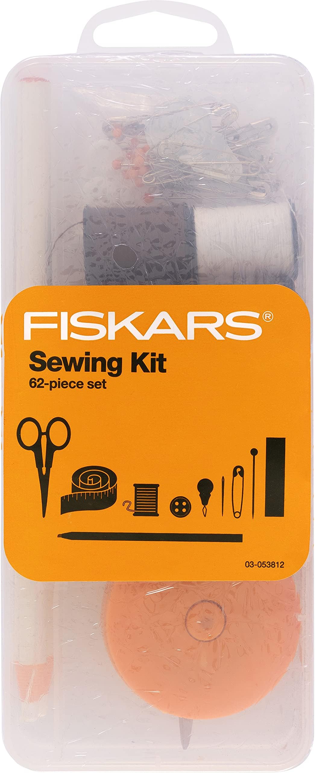 Fiskars Sewing Kit - 62-Piece Sewing Set with Case - Craft Supplies for Sewing - Clear