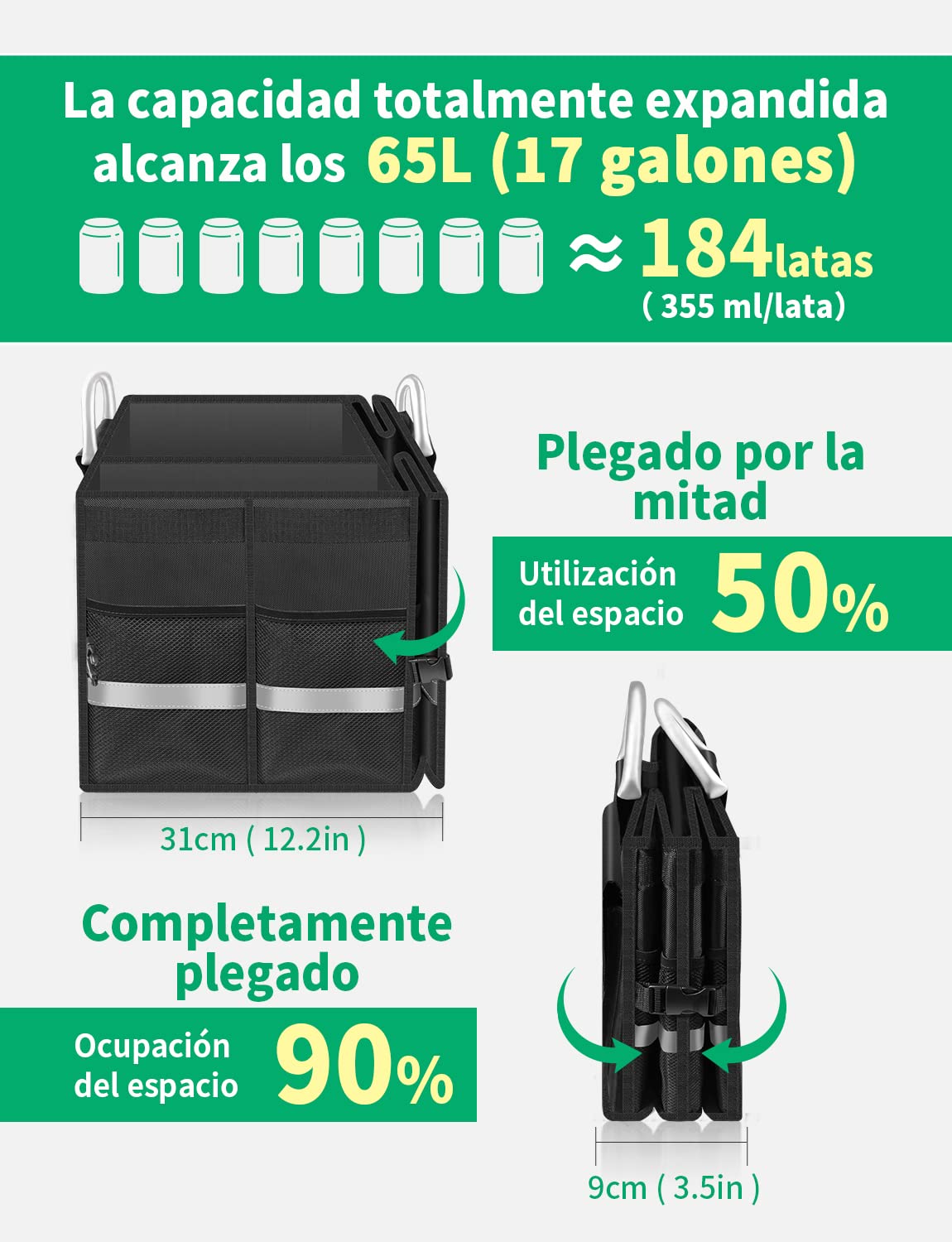 Oasser Organizer Bagagliaio Auto,Organizzatore Baule SUV Camino, Pieghevole,Facile da Pulire ,Maniglie in Alluminio,Fondo Antiscivolo con Fissaggio Copertura,Impermeabile Nero