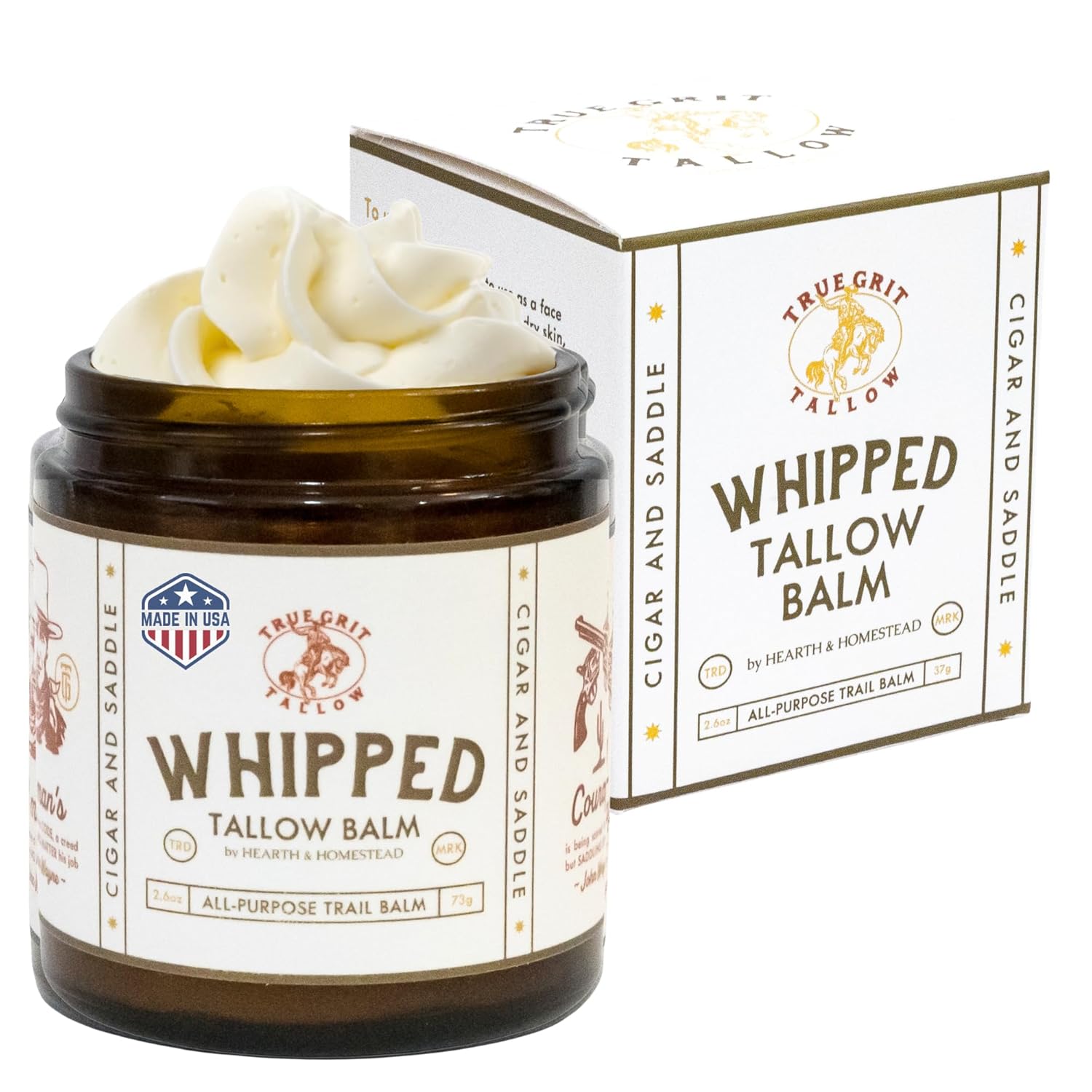 True Grit Tallow Beef and Bison Whipped Tallow Balm Moisturizer for Dry, Sensitive Skin - John Wayne Inspired Herb-Infused Unscented - 2.6 oz