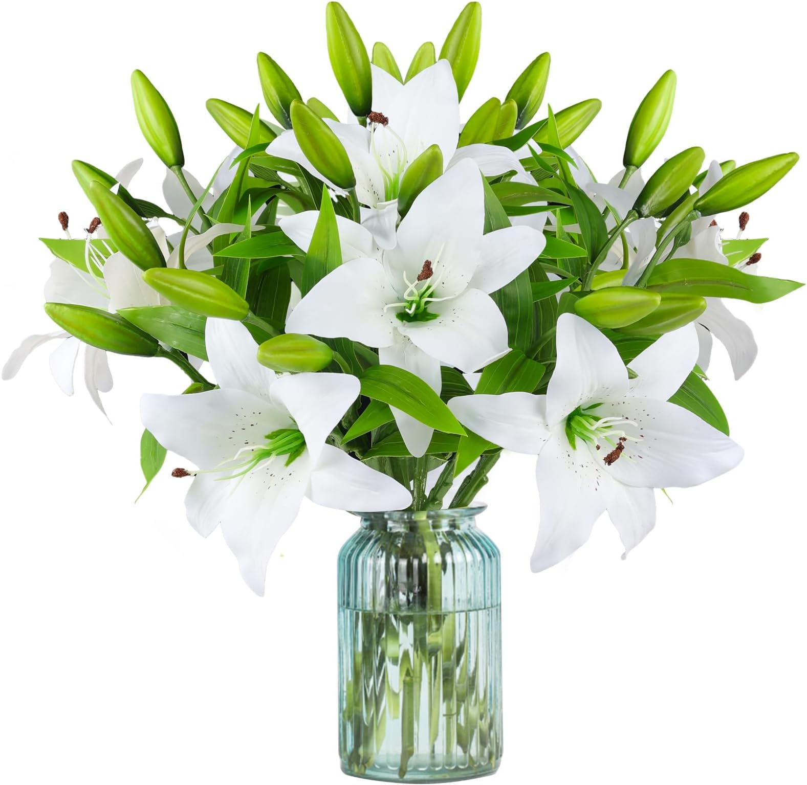 Hananona 9 Pcs Artificial Lily Easter Lily Flowers for Easter, White Flowers Fake Tiger Lily for Spring White Wedding Table Centerpiece Holiday Home Decoration (9, White)