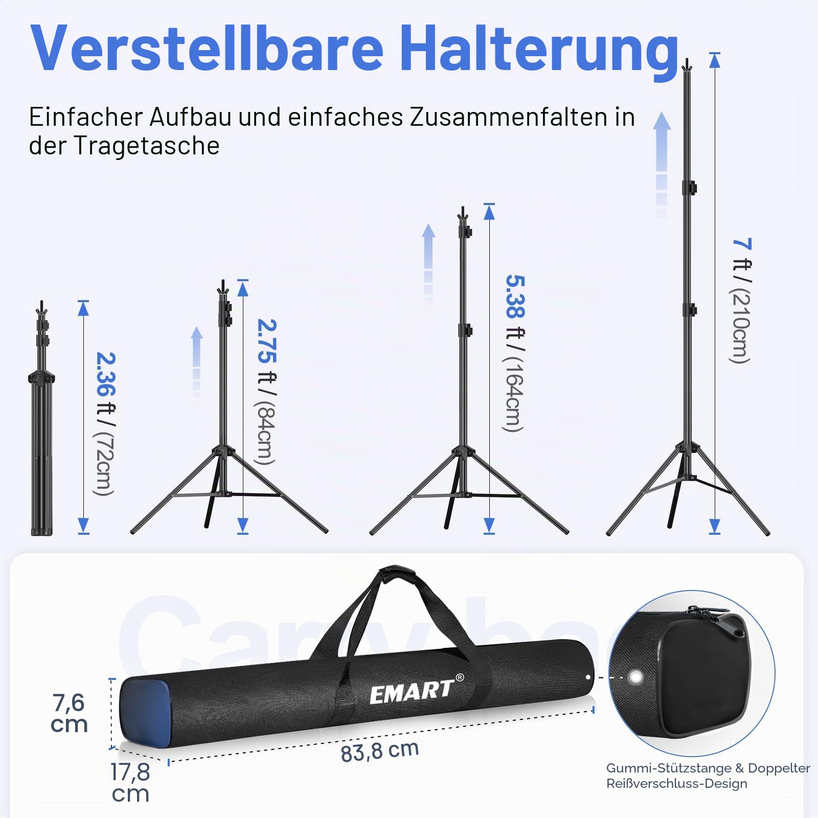 EMART Foto Hintergrund Ständer, 2x3m Verstellbarer Hintergrundsystem mit 8 Hintergrundklemmen, 2 Sandsack für Fotostudio Porträt Produktfotografie Studiofotografie, aus Metall