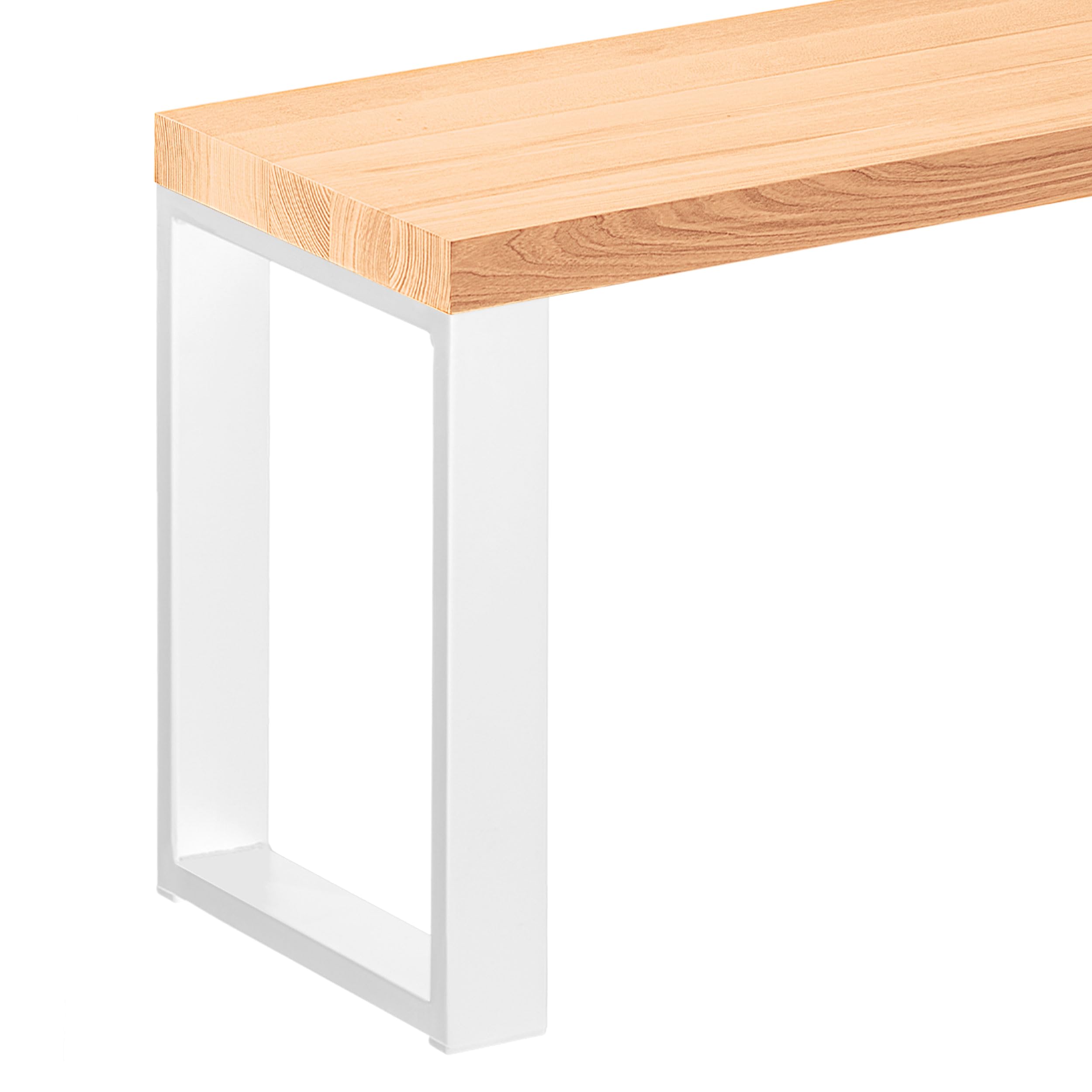 LAMO Manufaktur Banc de Salle à Manger 30x60x47 cm (l x L x h), Pied en métal modèle Simple Blanc/Assise en Bois Couleur Naturel, LSB-01-A-002-60-9016S