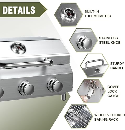 Miniatura 3 de Bestfire Parrilla de gas de mesa de 3 quemadores, parrilla de propano portátil de 30,000 BTU con rejillas gruesas de alta resistencia y perillas de