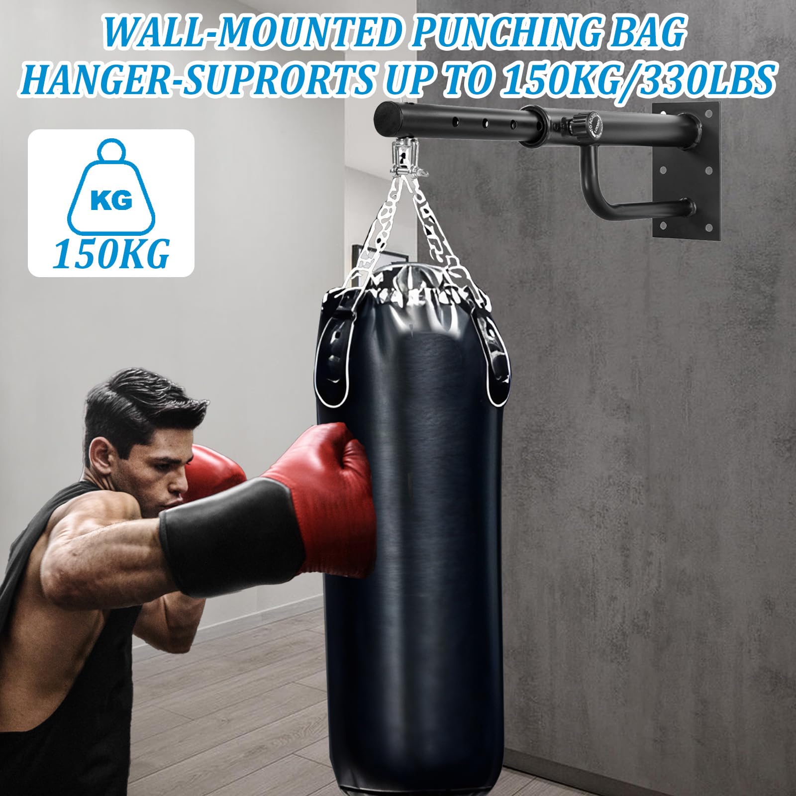 HAMON Soporte de pared para saco de boxeo, resistente soporte para saco de boxeo, giratorio 360°, soporte de pared, longitud ajustable, saco de boxeo, suspensión para casa, gimnasio, capacidad de
