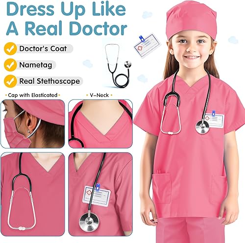 Miniatura 3 de RioRand Disfraz de médico para niños, enfermeras con accesorios, disfraz de Navidad para niños y niñas de 3 a 11 años