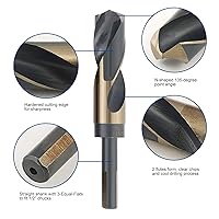 Vista 3 de COMOWARE Reduced Shank Drill Bit Set, 8 Sizes from 9/16" to 1", HSS M2, Black & Gold Drill Bit with 3-Flat 1/2" Shank, 135° Split Point, Drills Bits