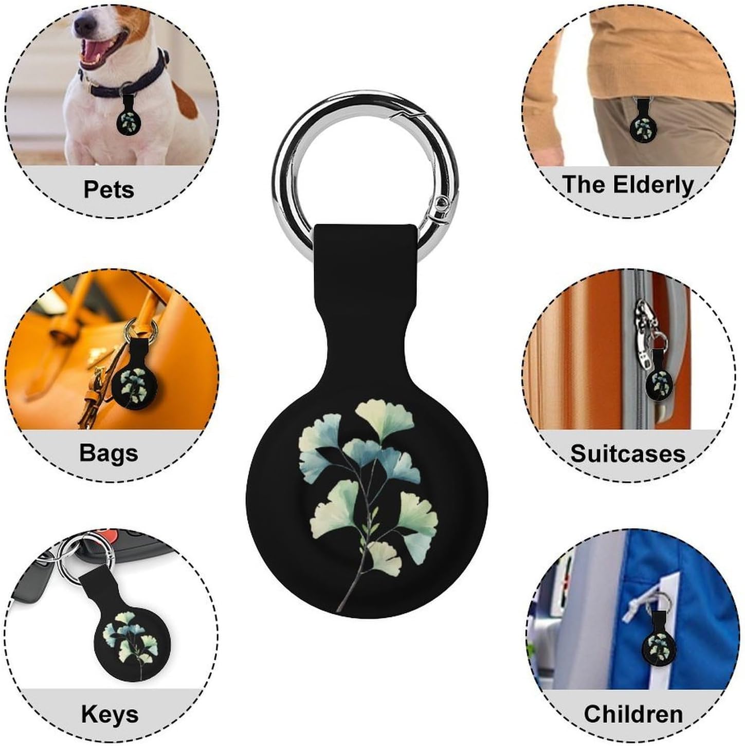 Ginkgo Leaves Case Compatible with AirTag Holder Cover with Keychain Ring for Bags Luggages