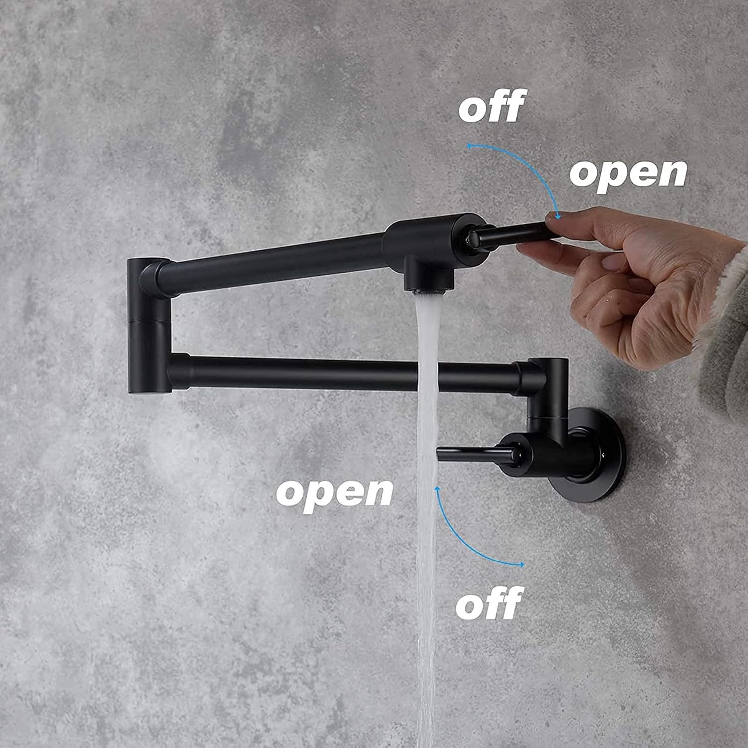 Pot Filler Faucet Solid Brass Foldable Kitchen Wall Mounted Single Cold Sink Hole Double Switch Joint Swing Arm,Black(Black)