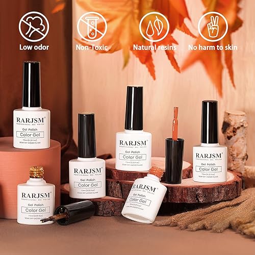 Miniatura 4 de RARJSM Juego de esmaltes de uñas de gel, 6 colores, negro, iridiscente, purpurina, calabaza, naranja, rojo, morado, verde neón, otoño, invierno,