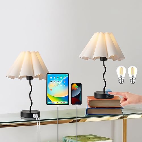 EOEYYOYB Juego de 2 lámparas de mesa plisadas para dormitorio, lámparas de mesita para noche con pantalla de lino, lámpara moderna para decoración
