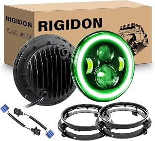 RIGIDON 2 faros delanteros LED redondos de 7 pulgadas, 4 LED para motocicleta, color blanco, DRL, haz alto/bajo, luz verde halo, luz de ángulo de giro para Wrangler JK TJ LJ CJ motocicleta Davidson