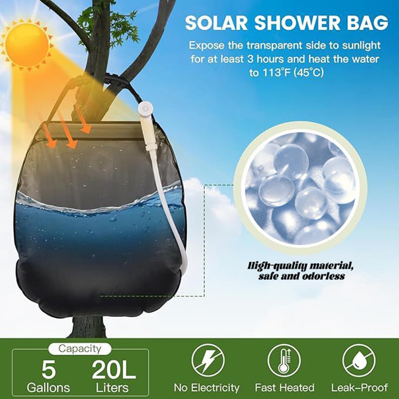 Sacca Per Doccia Portatile Da Campeggio, Kit Per Il Bagno All'Aperto Da 20L, Sacca Doccia Riscaldata Dal Sole, Bagno All'Aperto Spiaggia Viaggi Gite Stradali Campeggio Sport Camper Dormitorio