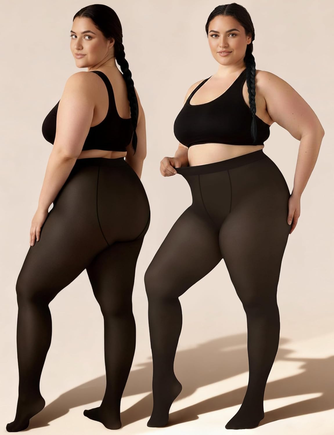 Buauty Plus Size Fleece Lined Tights Womens- Winter Warm Fake Translucent Thermal Pantyhose,Thick Leggings under Dresses - Image 5