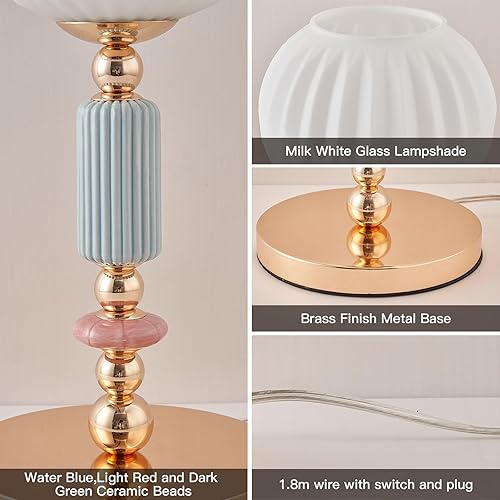 Miniatura 6 de Moderna lámpara de mesa de cristal blanco leche, lámpara de mesita de noche, lámpara de escritorio de metal con interruptor de cable de enchufe para