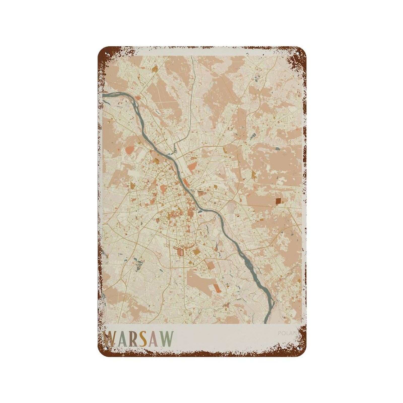 xiaoxiaoshen Warsaw Map Poland Travel Gift Boho Wall Decor Art Metal Tin Poster Modern Home Decor Art Home Bar Shop Decorations Vintage Sign 30x20cm