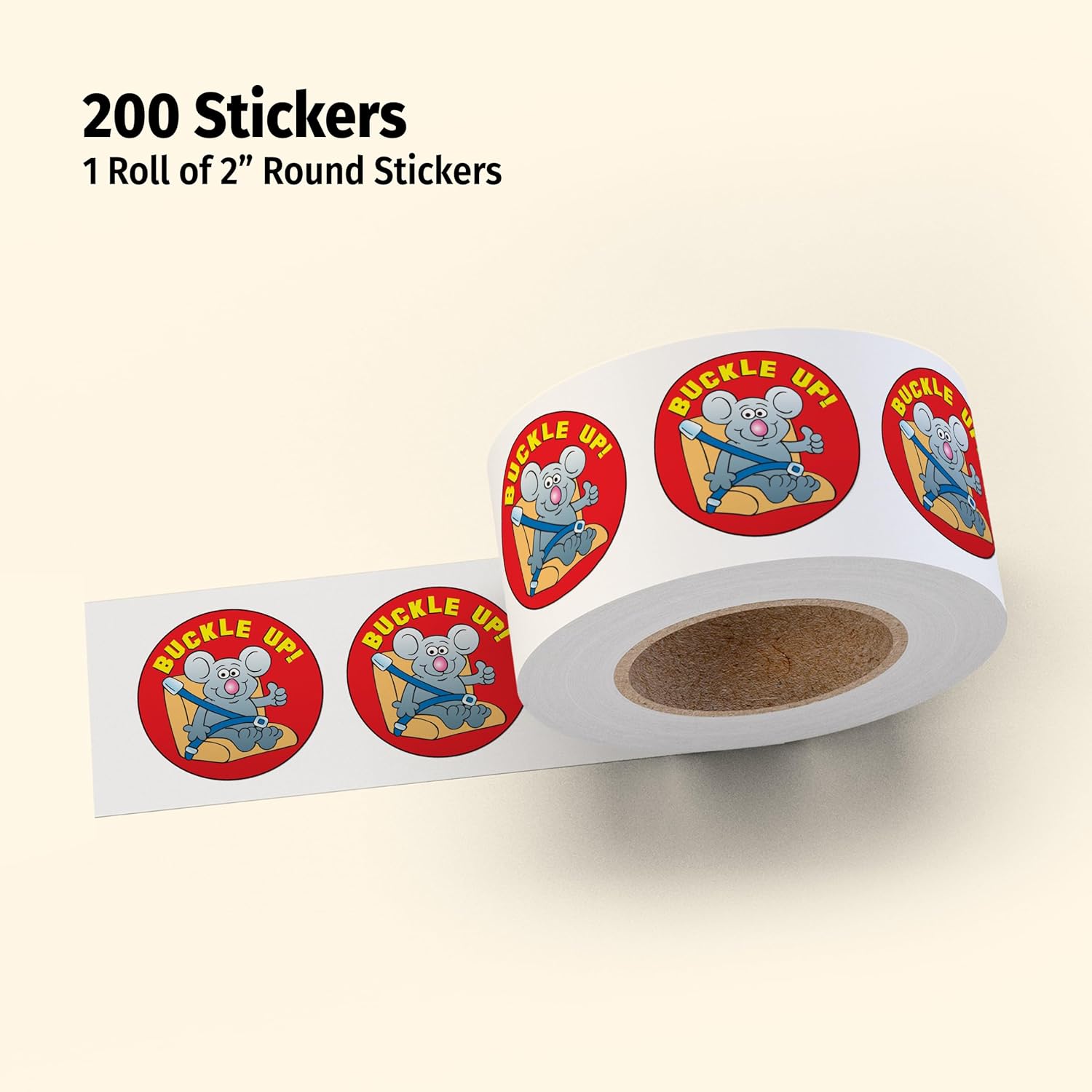 ZOCO - Buckle Up Stickers (200 Count) - Wear Seatbelt Safety Stickers for Kids - 2" Round