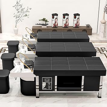 Head Treatment Bed, Head Spa Equipment, Massage Shampoo Bed, with Fumigation Water Heater Cycle, with Ceramic Washbasin, for Beauty Salons, Spas, Barbershops, Massage Parlor