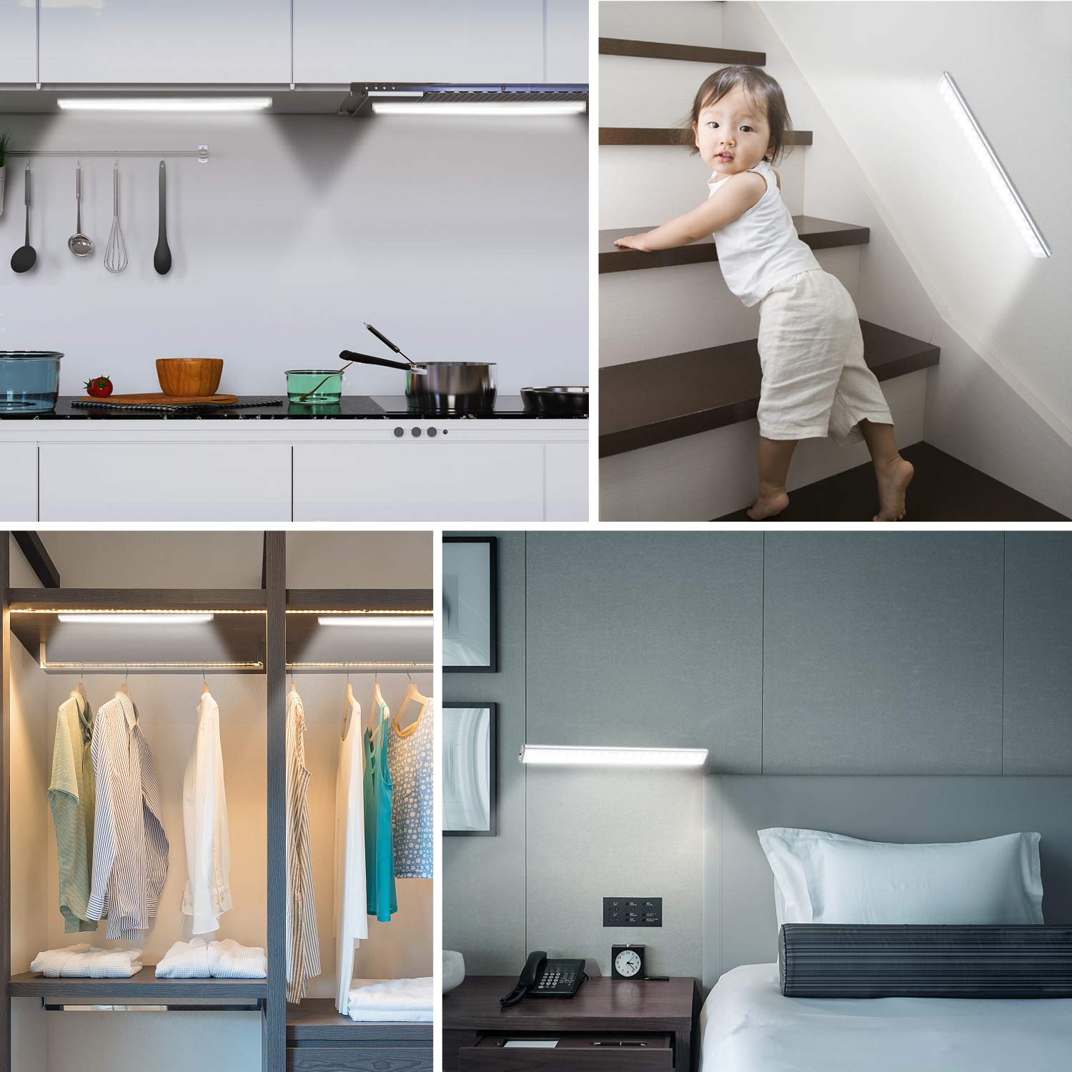 Luci Notturne Con Sensore Movimento - 4 Pezzi USB Ricaricabili, 3 Modalità, Per Casa E Bambini - Foto 12