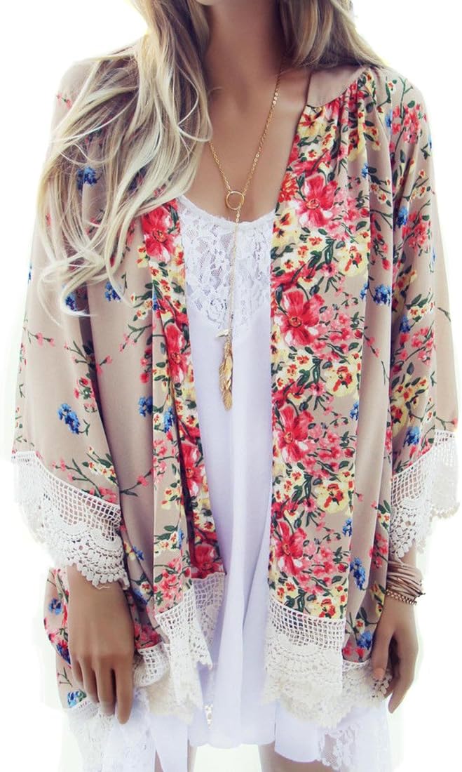 shilanmei Vintage Women Girls Floral Print Long Loose Kimono Jacket Coat Cardigan Blouses