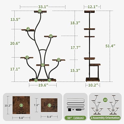 Miniatura 2 de Soporte para plantas de interior con luces de crecimiento, estante para plantas de interior de 7 niveles, soporte de esquina para plantas de