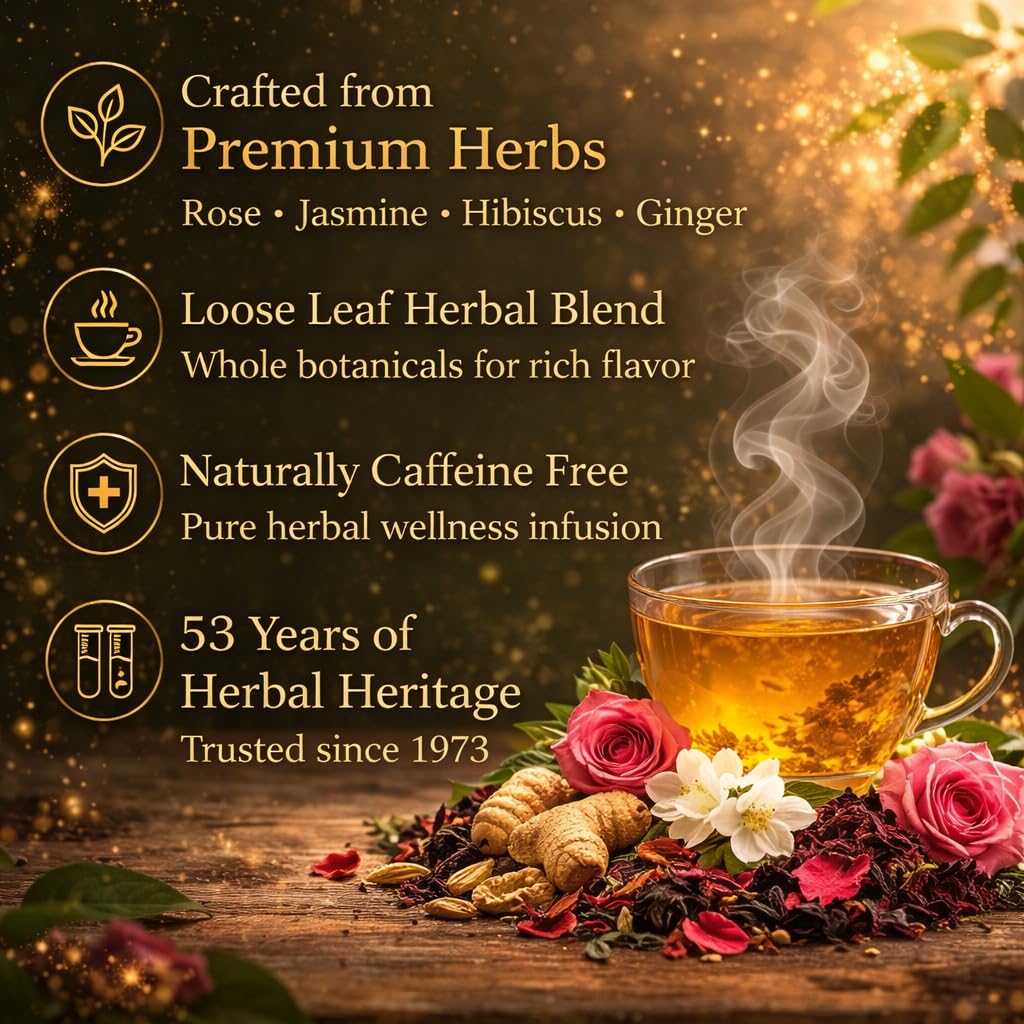 HEILAND Ginger Tea, Lemon & Ginger, Vegan, Herbal, Green Tea, Cinnamon, Cardamom, Black Pepper, Lemon Grass, Premium Loose Leaf, Non Caffeinated, Caffeine Free 100 Gram