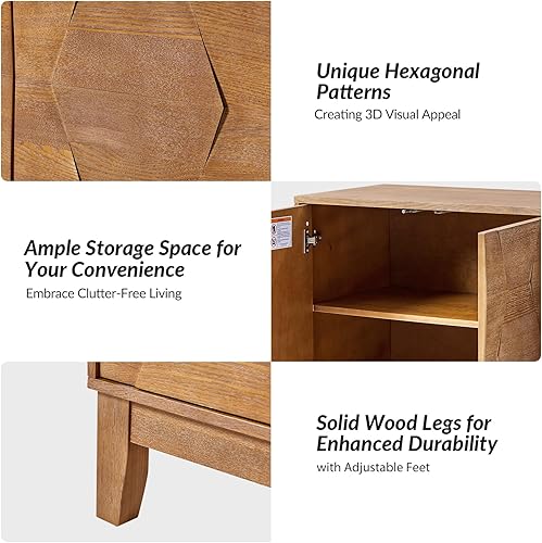 Miniatura 3 de HULALA HOME Moderno armario de cocina con diseño geométrico 3D, armario de piso independiente con 3 puertas y 2 estantes interiores ajustables para