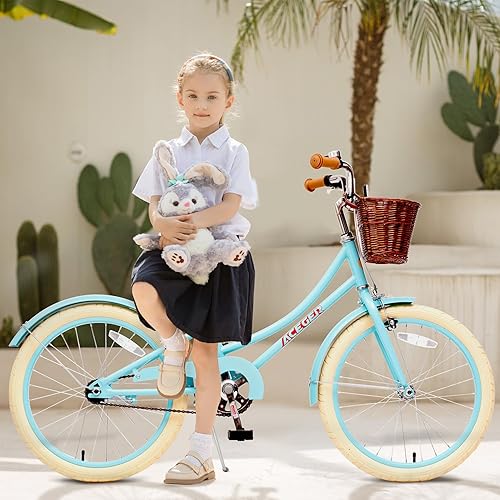 Miniatura 5 de ACEGER Bicicleta para niñas con canasta, bicicleta para niños de 3 a 13 años, incluye freno de posavasos y freno de pinza, 14, 16, 18 pulgadas, con